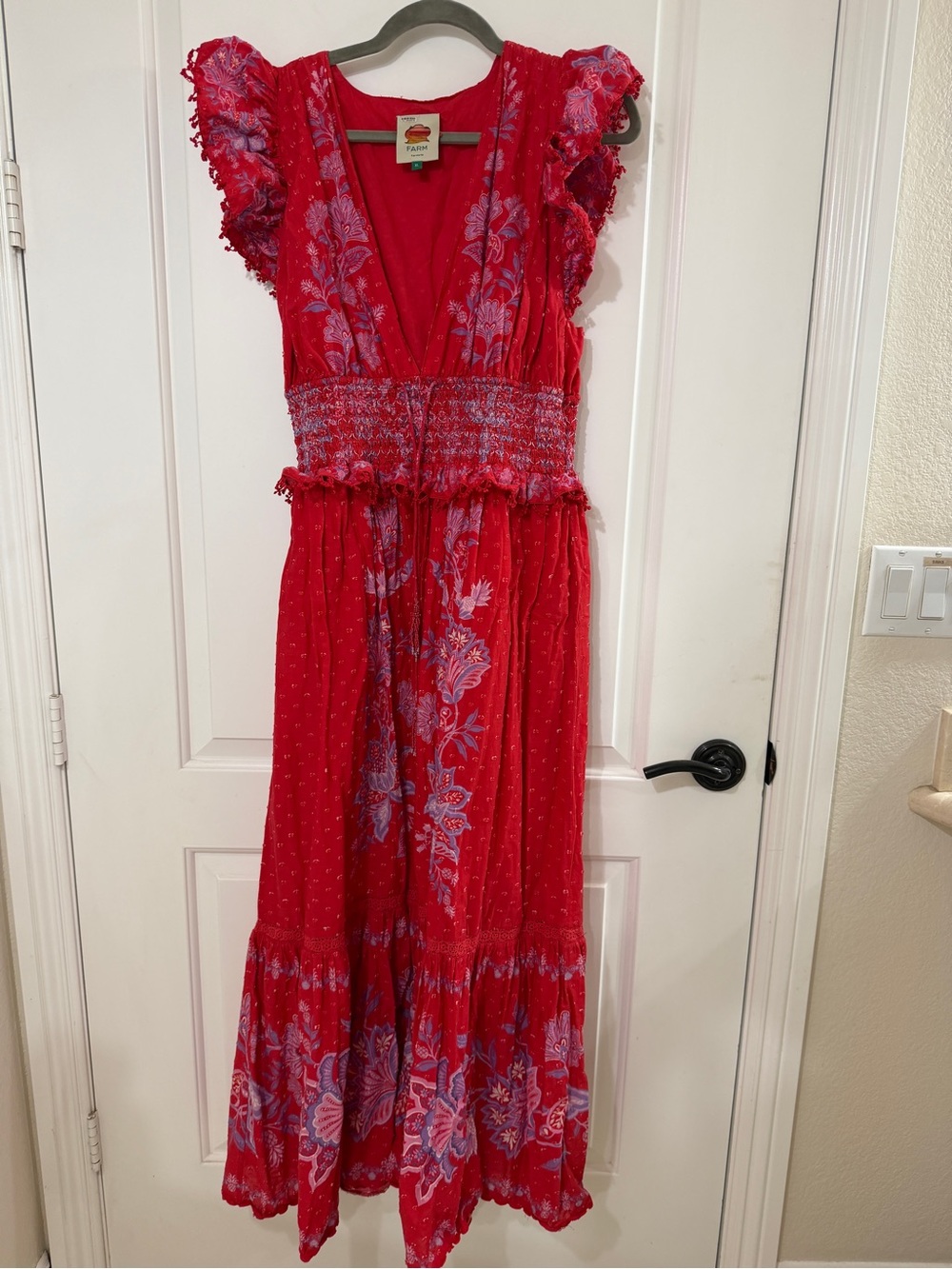 FARM Rio Red Maxi Dress with Purple Floral Print